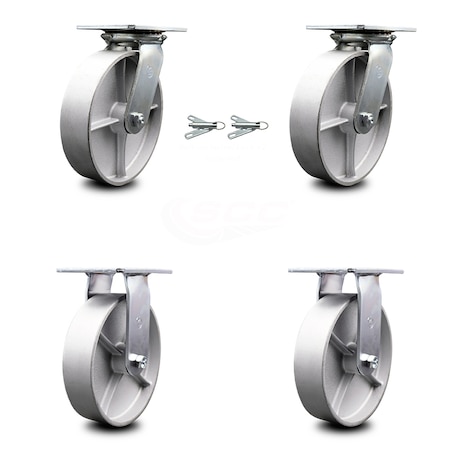 Service Caster 8 Inch Semi Steel Caster Set with Roller Bearing 2 Swivel Lock and 2 Rigid SCC SCC-35S820-SSR-BSL-2-R-2